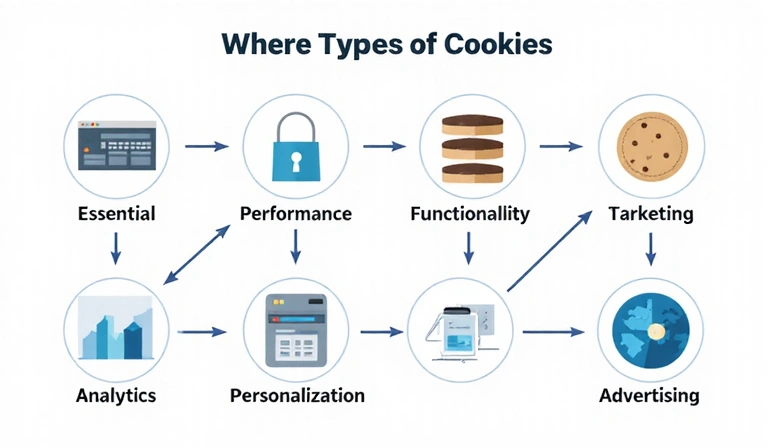 Diagram showing different types of cookies and their functions